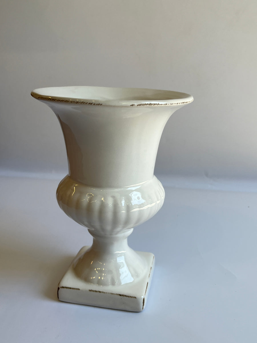 Vintage Inspired White Pedestal Vase