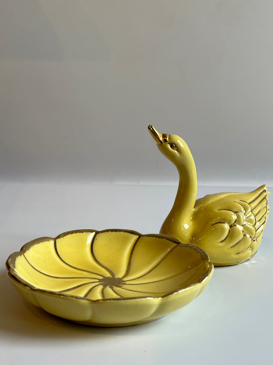 Vintage Inspired Porcelain Swan and Dish