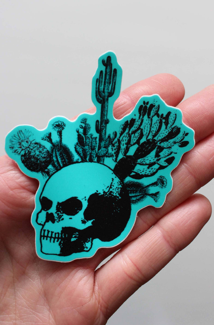 Teal Cactus Skull Sticker
