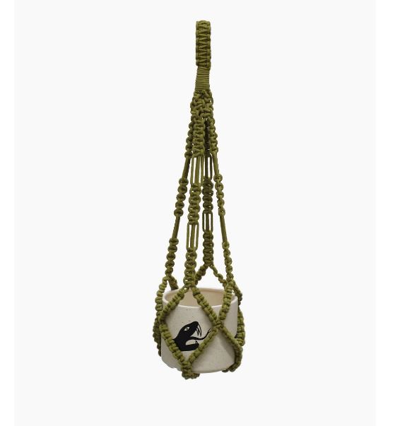 Forest Green with Wood Rings Macrame Plant Hanger