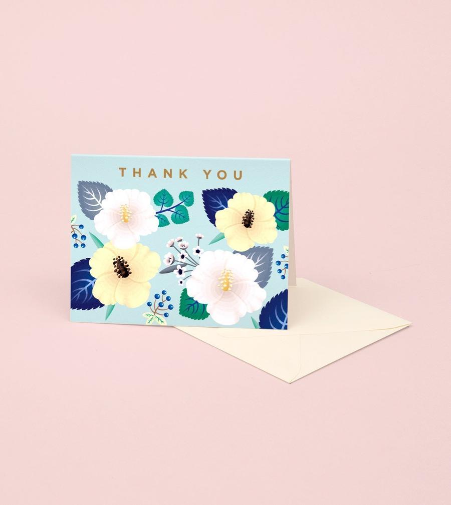 Hibiscus Flower Thank You Card - Mint