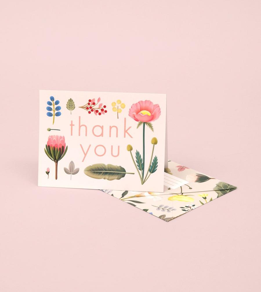 Spring Bloom Pastel Flower Botanical Thank You Card - Cream